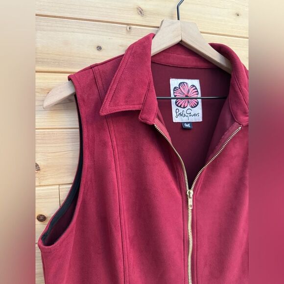 Lesley Evers Size 1X Plus Size Burgundy Red Zip Front Collared Shirt Dress - Picture 2 of 12